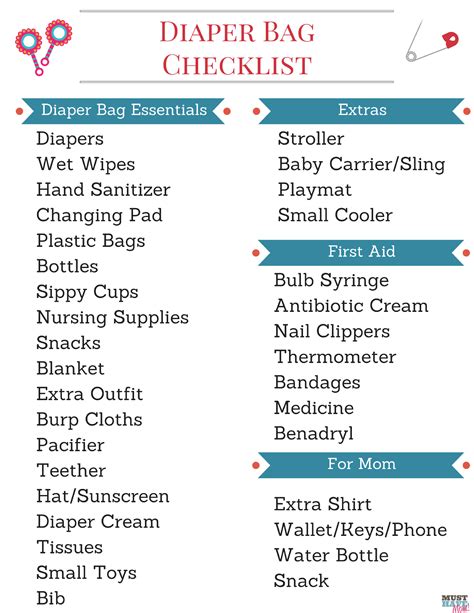 Printable Diaper Bag Checklist
